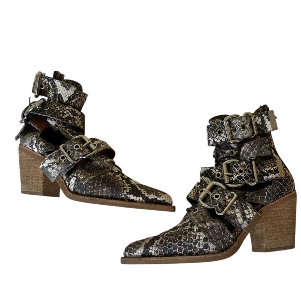 JEFFREY CAMPBELL Snakeskin Buckle Ankle Caceres Bootie in Brown & Grey Snake - Picture 8 of 14